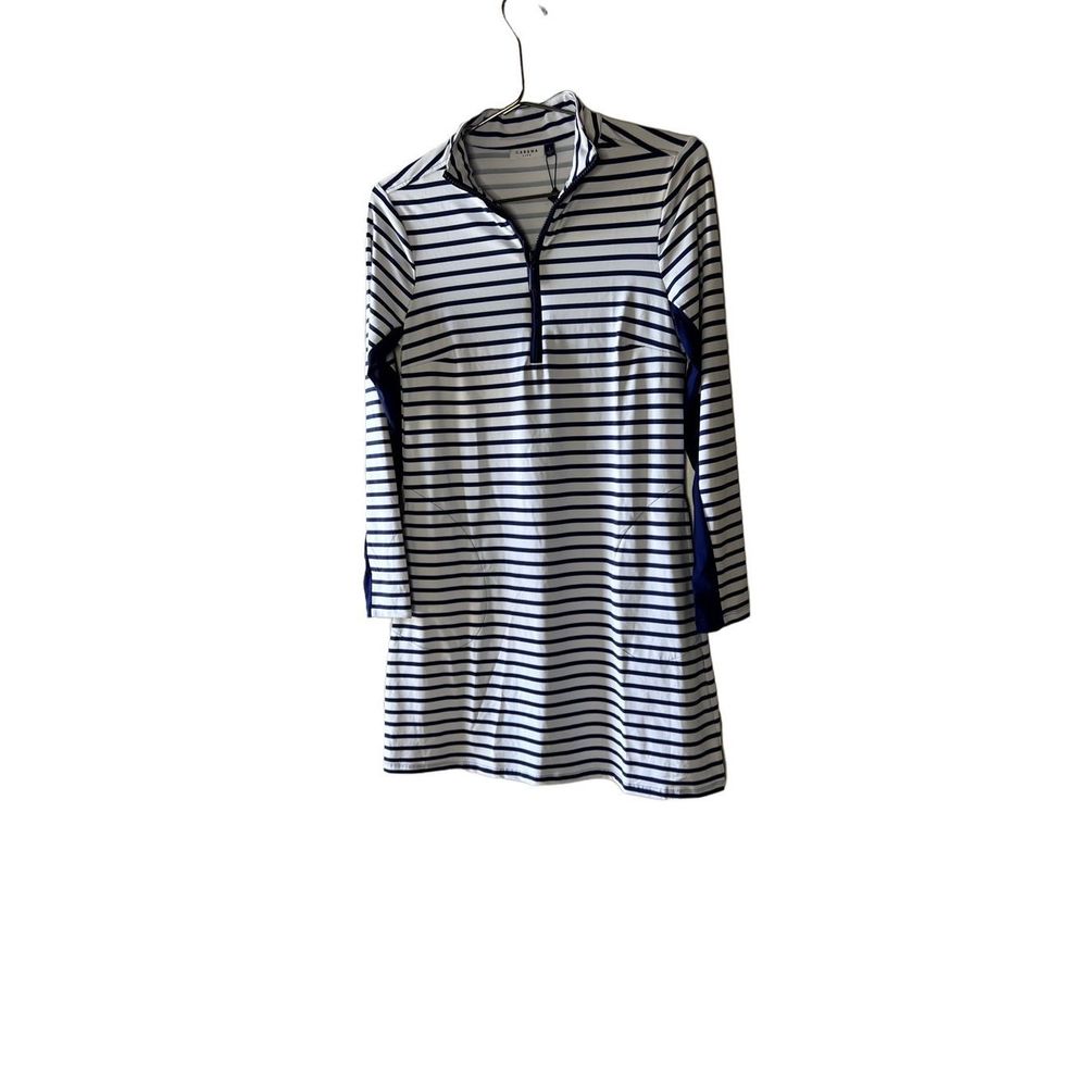 Cabana Life Women's Blue & White Striped Wicking Performance ZipTop Size S NWT